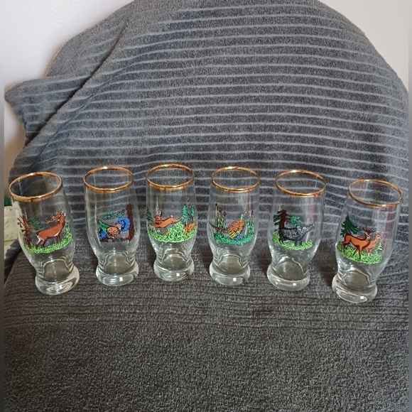 Vintage set of 6 beer glasses hunter motifs beer cups - Picture 1 of 9